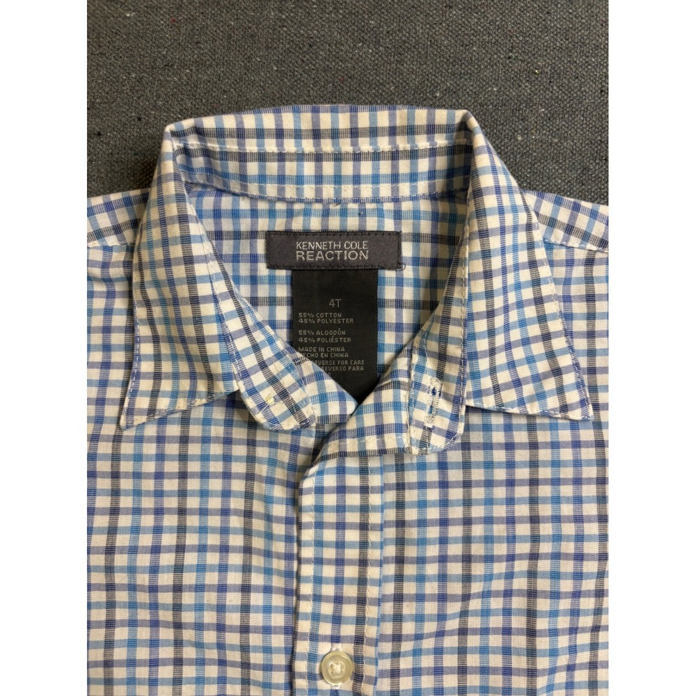 Kenneth Cole Reaction Boys Blue Plaid Long Sleeve Button Down Shirt Size 4T - Picture 2 of 3